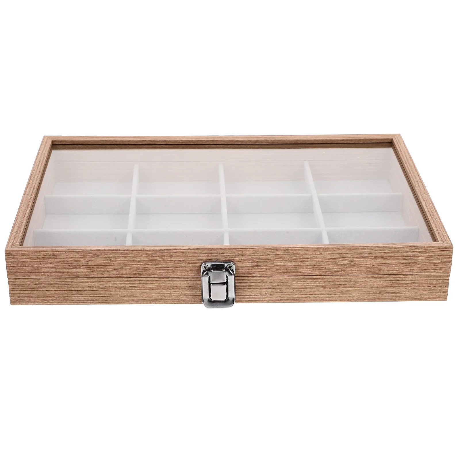 

Earrings Storage Container Jewelry Tray Wood Box Grid Organizer Display Case Clear Lid Wooden Miss