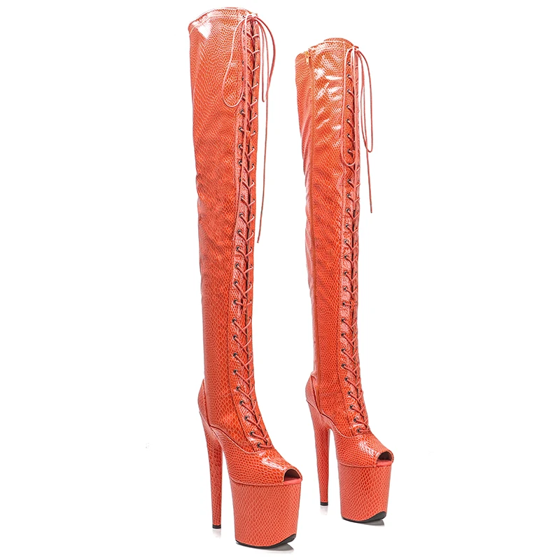 Leecabe 20CM/8Inch Snake PU UPPER   Platform disco party High Heels Shoes Pole Dance boot