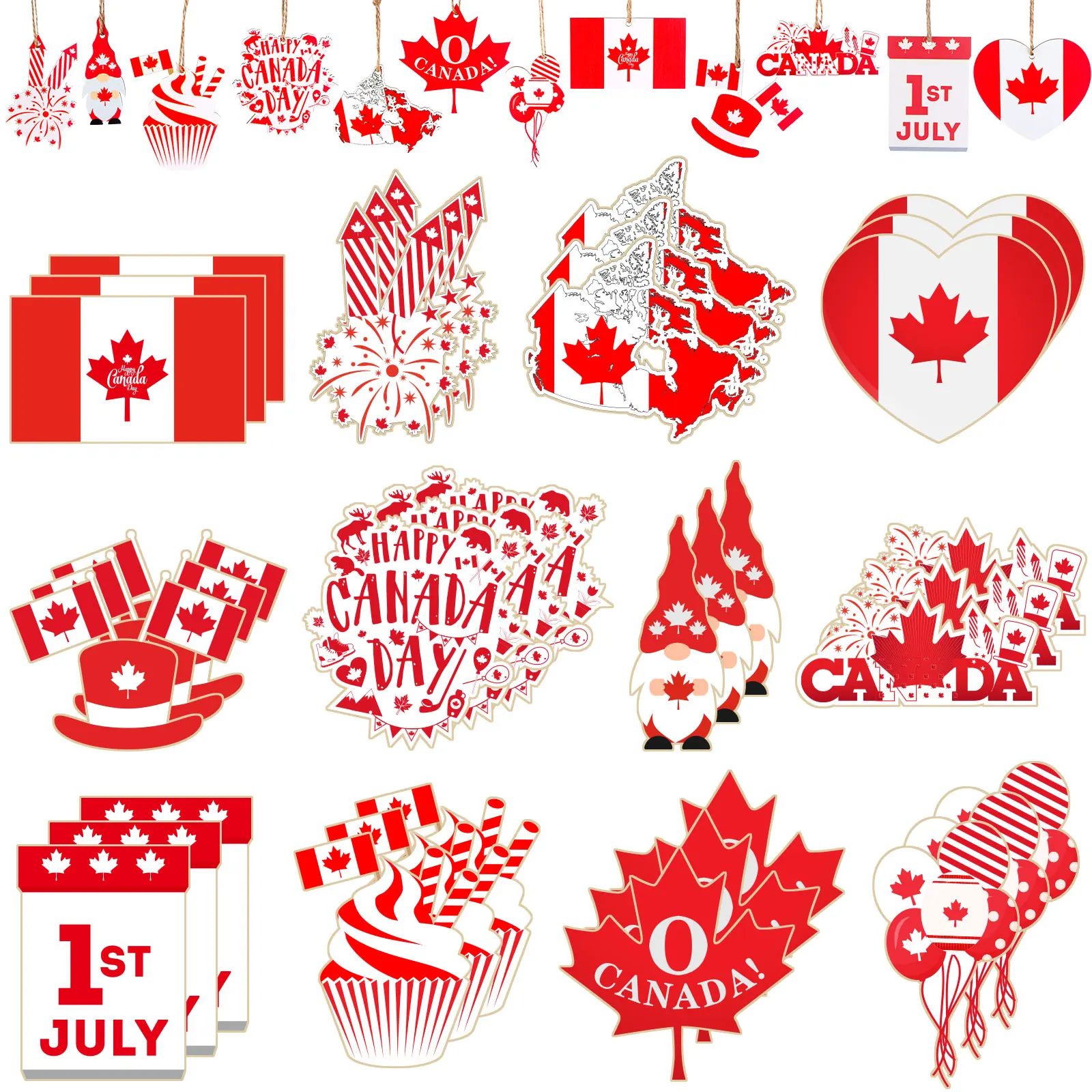 

36 Pcs Happy Canada Day Hanging Wooden Ornaments 1st July Party Wood Slices Decoration for Classroom Canada Flag Maple Leaf