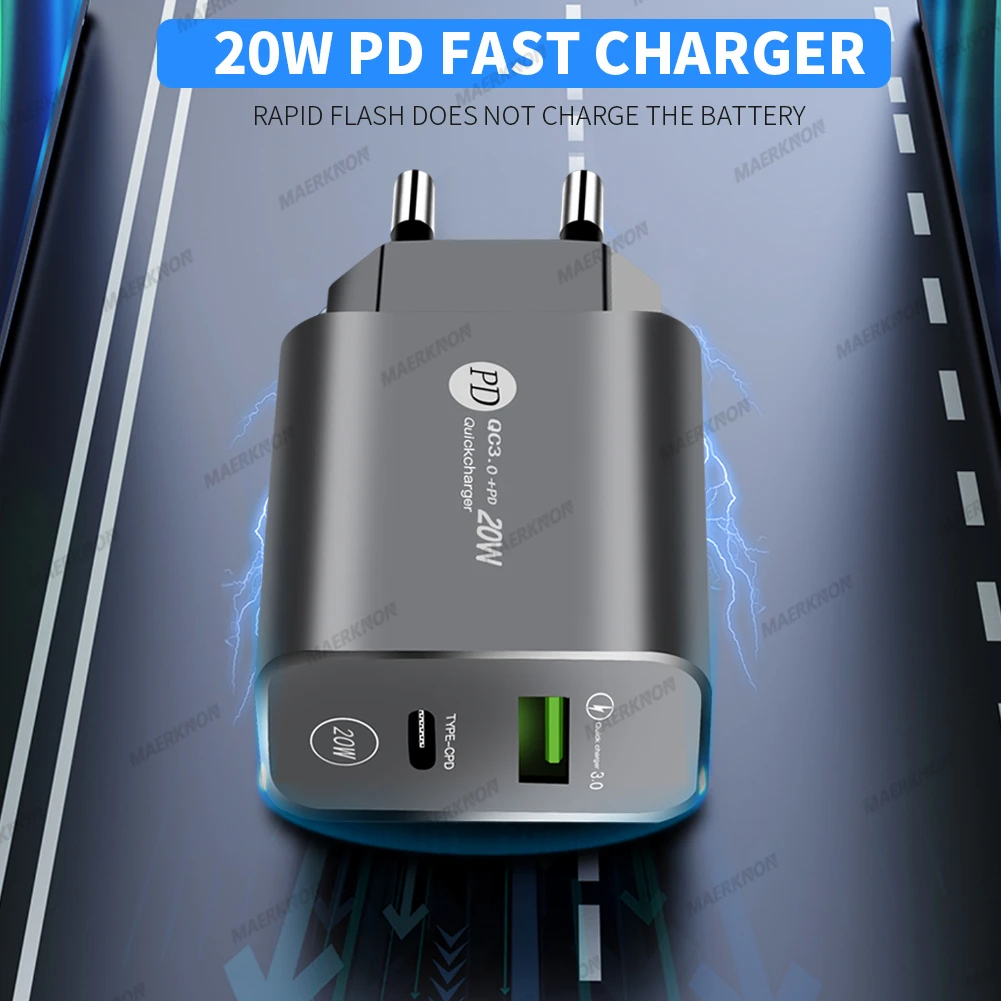 Maerknon USB Type C Fast Charging Mobile Phone Charger European American Standard Travel Charging Plug Adapter All Mobile Phones