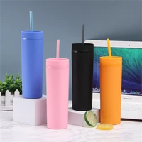 skinny acrylic tumbler with lid and straw colorful matte double wall christmas gifts water bottles cups for girls free shipping