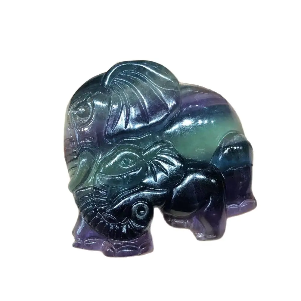 

Natural Carved Polishing Rainbow Fluorite Elephant Crystal Spiritual Reiki Healing Crystals Stones Gemstone For Decoration Home
