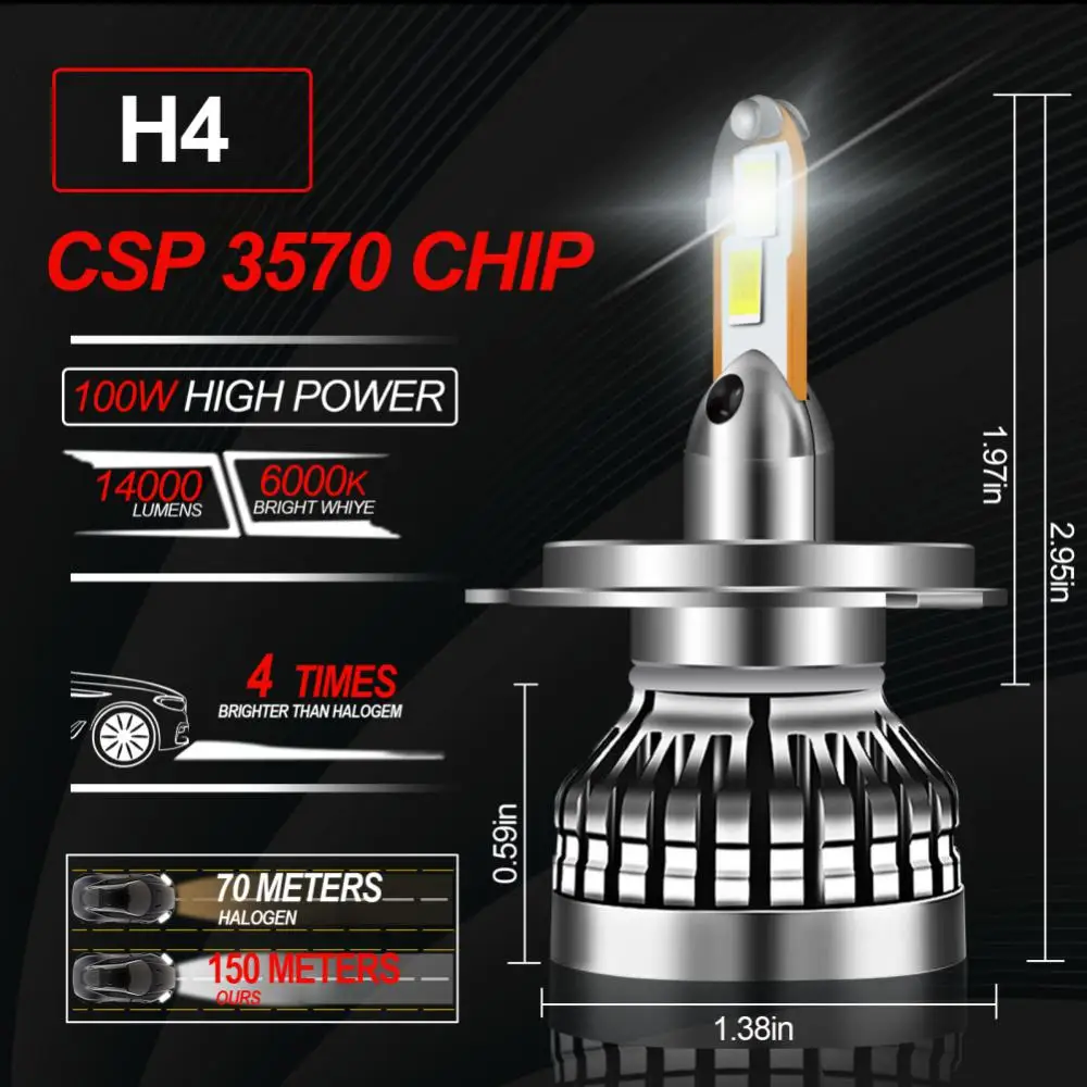 

H4 Superbright Fog Light Bulbs Plug&play Led Bulb Self-heat Dissipation Car Headlights Car Accessories For Car Auto Headlamp