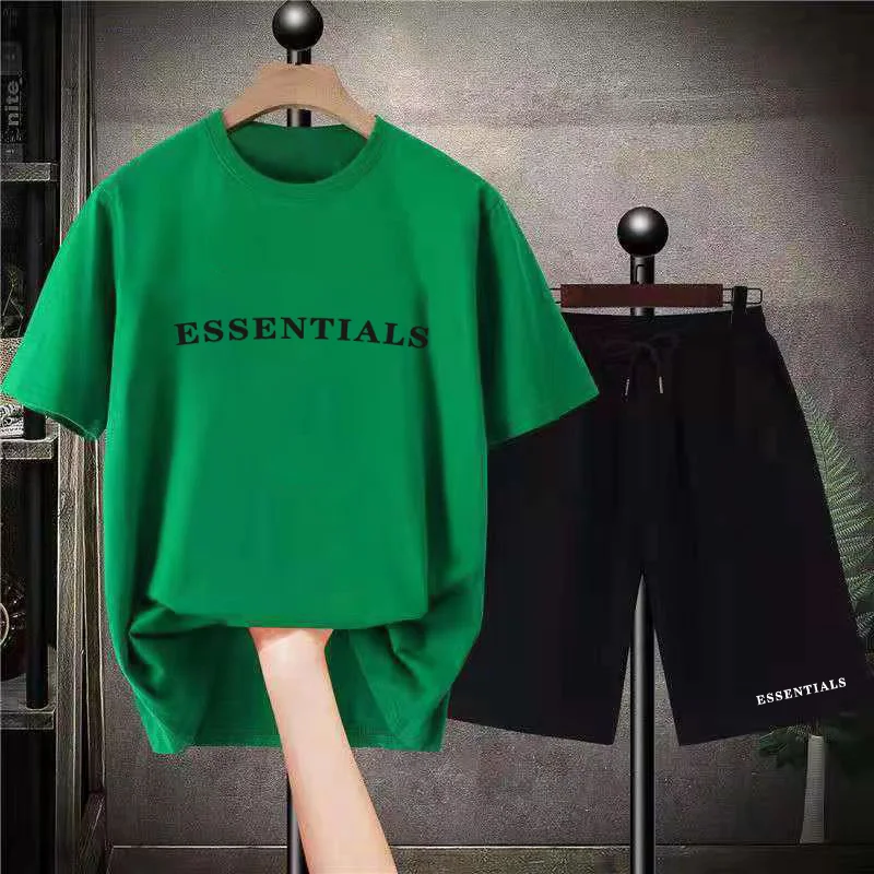 Oversize TShirt Shorts Sportswear Letter Print Essentials Men Clothing Suit Women Casual Set Summer Streetwear Unisex Cotton Set