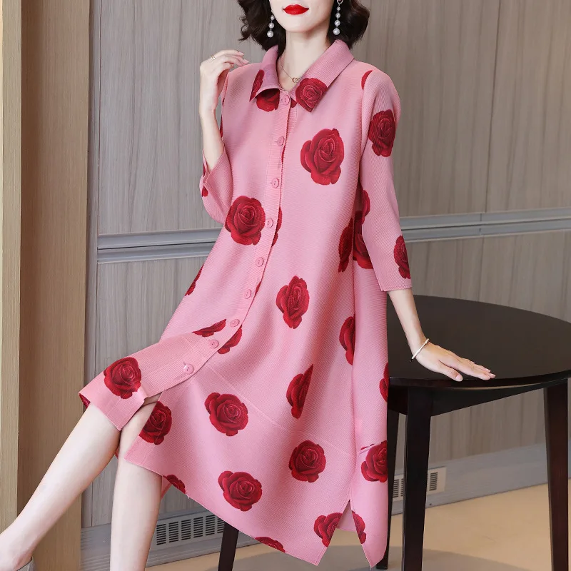 

NOBLE Fashionable Printing Spring 2022 Oversize Korean Designer Long Sleeve Graffiti Pleated Dress Plus Size Clothes Women's Top