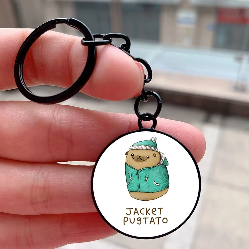 

Fashion Cute cartoon jacket dog Tattoo Cool Motorcycle Backpack Chaveiro Keychain For Friend's Keyring Gifts Accessories