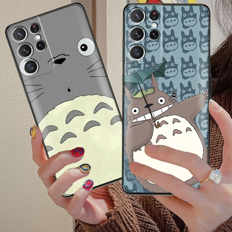 

Japan Anime Totoro Miyazaki Phone Case For Samsung Galaxy S22 S21 S20 Ultra FE 5G S22 S10 10E S9 Plus Black Back Silicone Cover