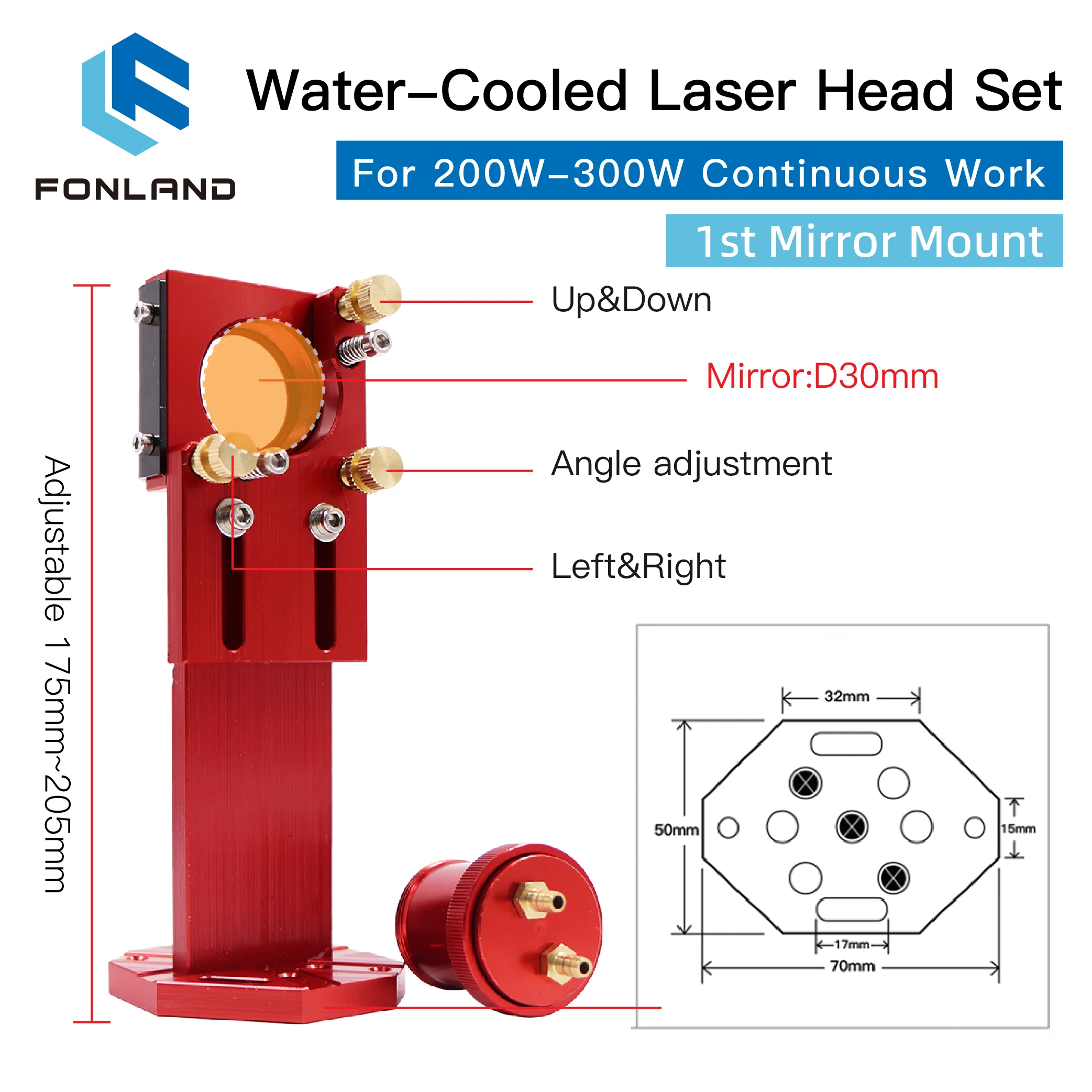 Fonland CO2 Laser Head Full Set with Water Cooling Mirror Diameter 30mm Lens 25mm Focal Length 50.8&63.5mm For Engraving Machine enlarge