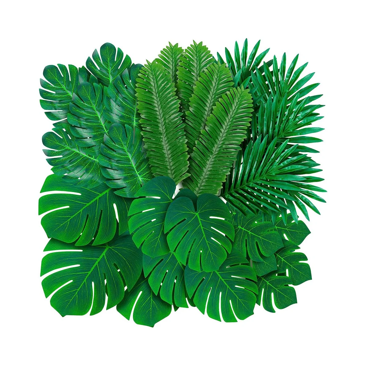 

108 Pack Palm Leaves Artificial Tropical Monstera-6 Kind Artificial Green Palm Leaf with Stems for Hawaiian Luau Party