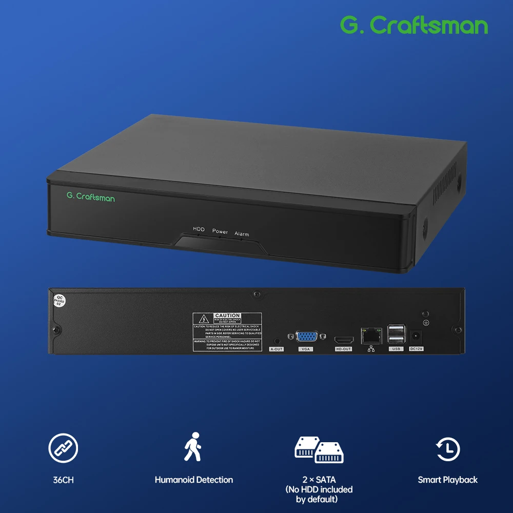 Фото C-R,36CH NVR Система видеонаблюдения с обнаружением человека и электронным забором, сетевой видеорегистратор H.265 ONVIF, умная сигнализация, G.Craftsman №1