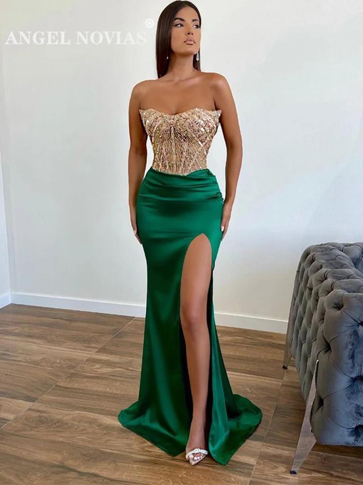 

Long Sexy Green Mermaid Evening Dresses with Split Formal Vestidos De Mujer Elegantes Para Fiesta 2022