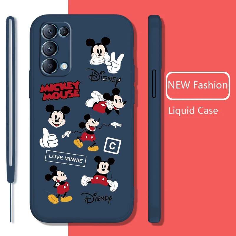 

Disney Mickey Minnie Mouse Phone Case For OPPO Find X5 X3 X2 neo Pro Lite A5 A9 2020 A53S 4G 5G Liquid Rope Candy Color Cover