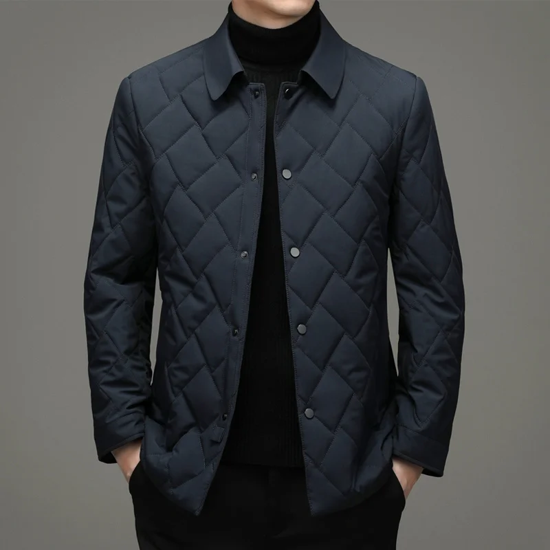 

Autumn Winter Men's Jackets High Quality Solid Color Rhombus Stitching Casual Male Coats Single Breasted Man Jackets 4XL