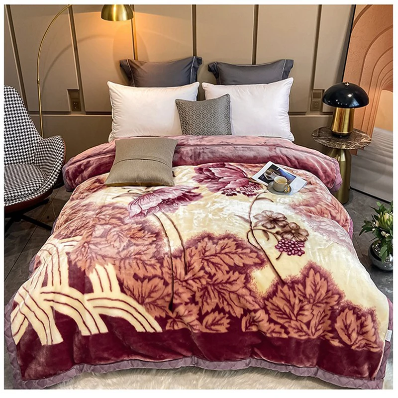 

Winter Blanket Double Layers Fluffy Faux Furry Mink Polyester Throw Thicken Fleece Quilt Raschel Floral Geometric Pattern