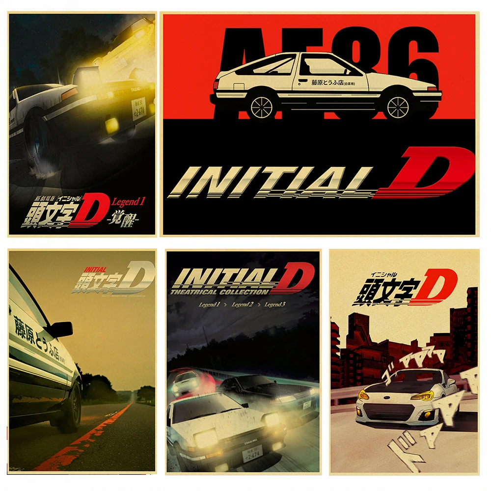 

Classic Racing Anime Collection Vintage Posters Initial D Kraft Paper Wall Sticker Home Bar Cafe Decoration Gift Wall Painting