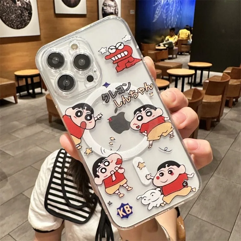 Anime Crayons Shin-chans Magsafe Magnetic Phone Case for iPhone 16 15 14 13 12 11 8 7 Plus Pro Max X XR XSMax Soft Clear Tpu