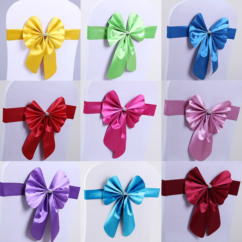 

10pcs/lot Burgundy PPC Chair Sashes Weddin Decoration With Elastic Chair Ribbon Bows Spandex Royal Blue For Party Hotel