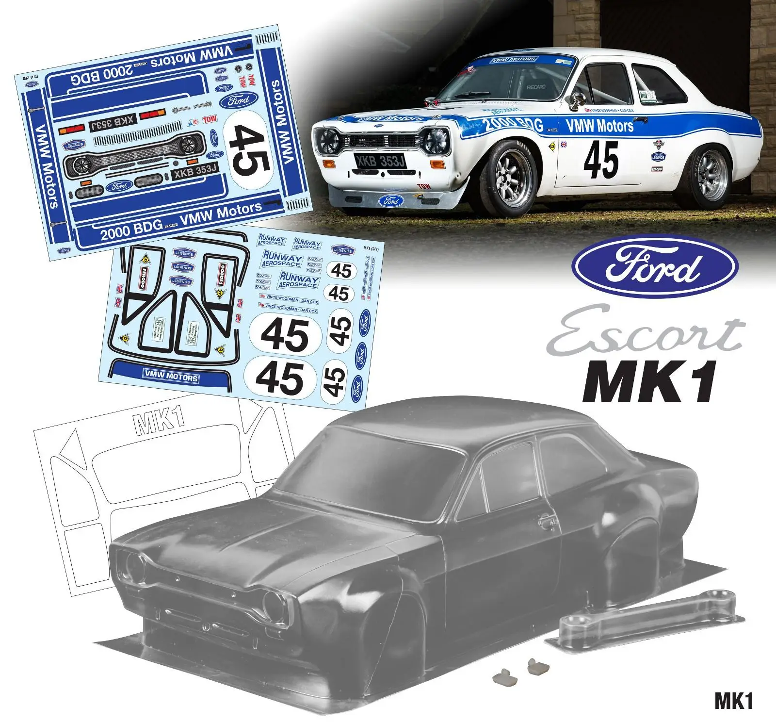 

Модель 1/10 года, автомобильный корпус MK1 Ford Escort для радиоуправляемых игрушек, гоночный автомобиль Hpi Hsp Tamiya Kyosho, модификация рамы