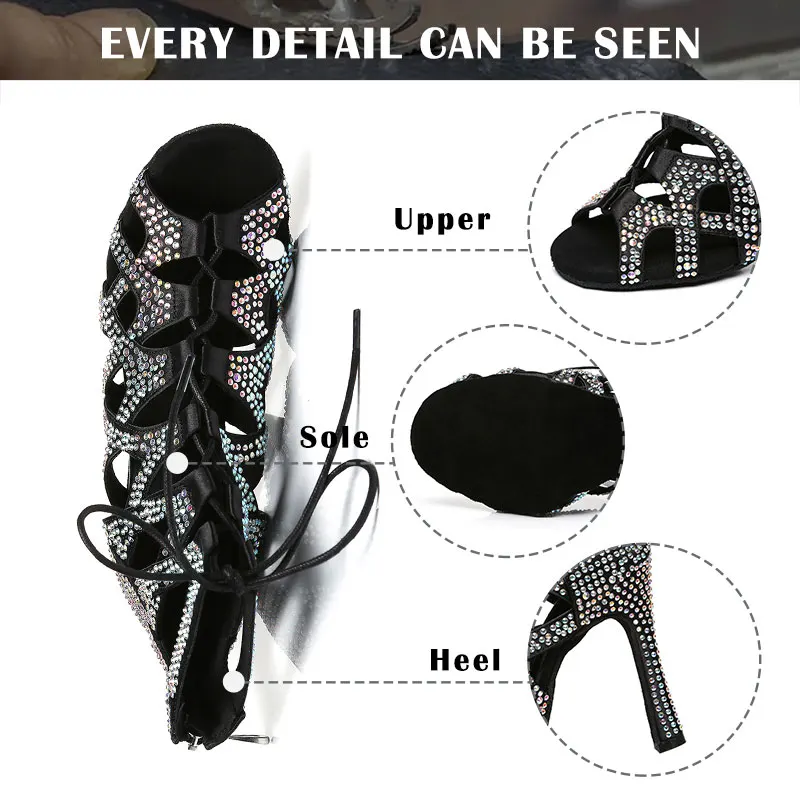SWDZM Women Dancing Shoes Woman High Top Rhinestones Tango Latin Dance Boots Latin Dance Shoes Ladies Girls Salsa Shoes Indoor