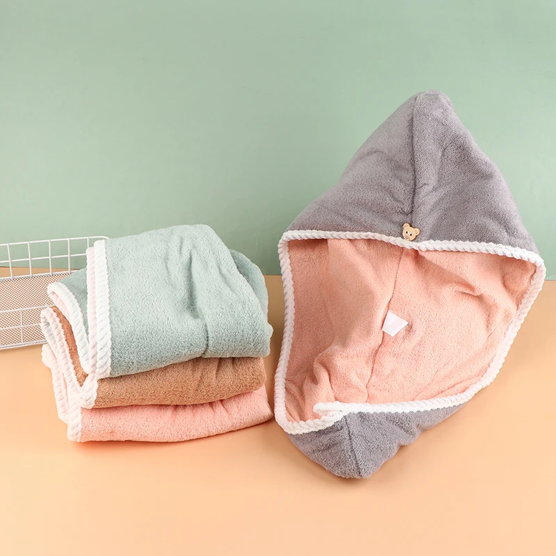 

Women Microfiber Hair Fast Dry Cap Water Uptake Towel Bath Wrap Hat Quick Turban Drying Soft Fabric Bathroom