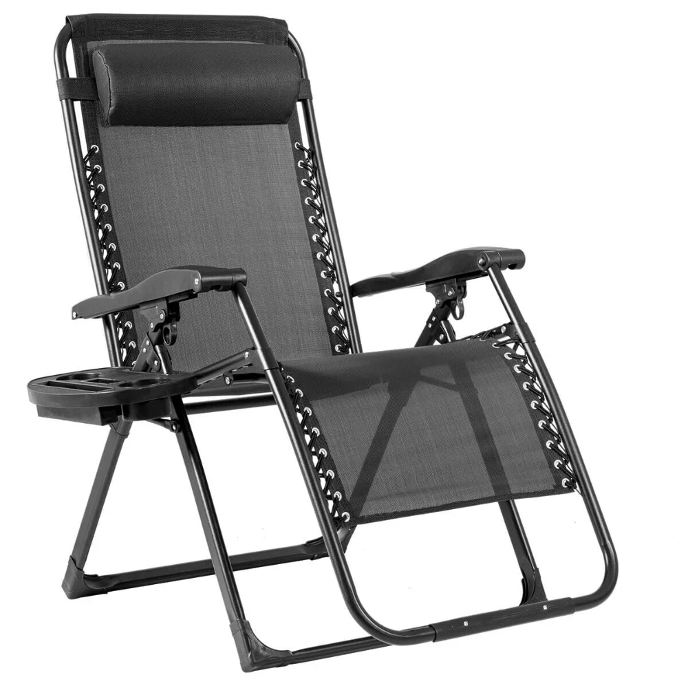 

Gymax Folding Recliner Zero Gravity Lounge Chair w/ Tray Pillow Cup Holder Black