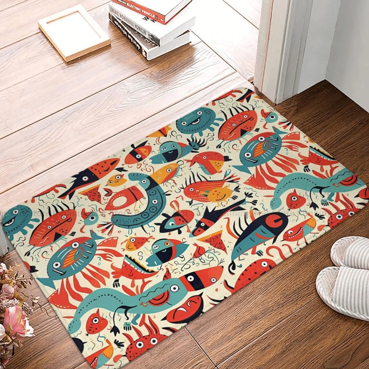 

Animal Kittens Bath Non-Slip Carpet Abstract Fish Crab Living Room Mat Entrance Door Doormat Home Decoration Rug