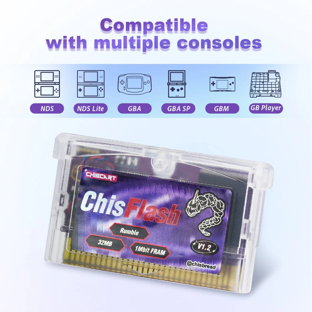 Фото Chiscart ChisFlash V1.2 Rumble — перезаписываемая флеш-карта для GBA, совместимая с GBA, GBA SP, GB Micro, DS, DS Lite и GameBoy Player. №2