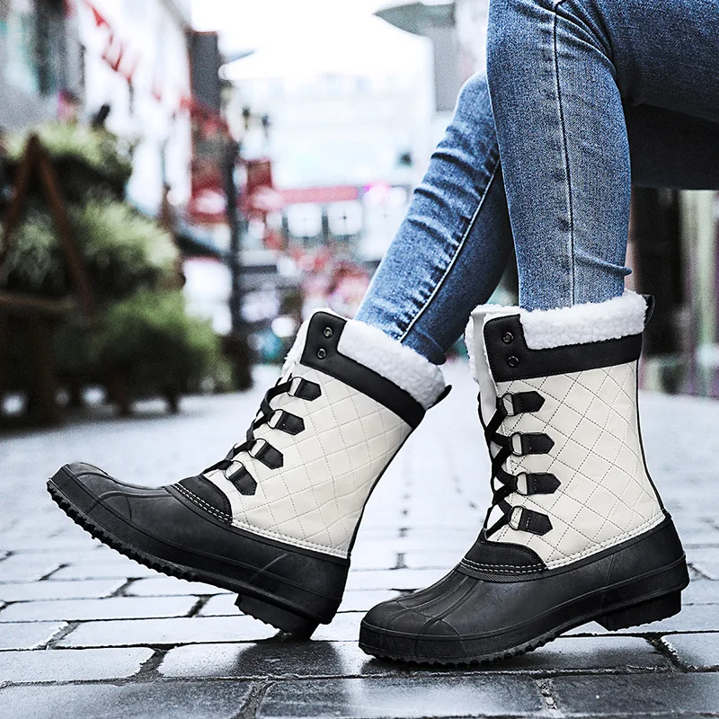 Winter Snow Boots Women 2022 Mid-Calf Size 36-42 Beige Platform Boots Non-slip Female Shoes Warm Lace-up Booties Shoes