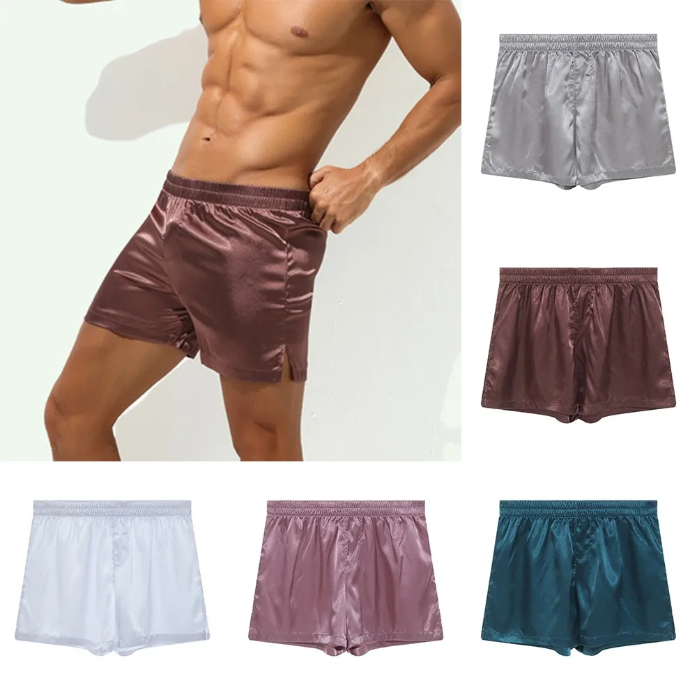 

Men Shiny Satin Boxer Brief Home Panties Beach Bottom Pajamas Pure Thin Sexy Underwear Bikini Loose Sports Boxer Lingerie