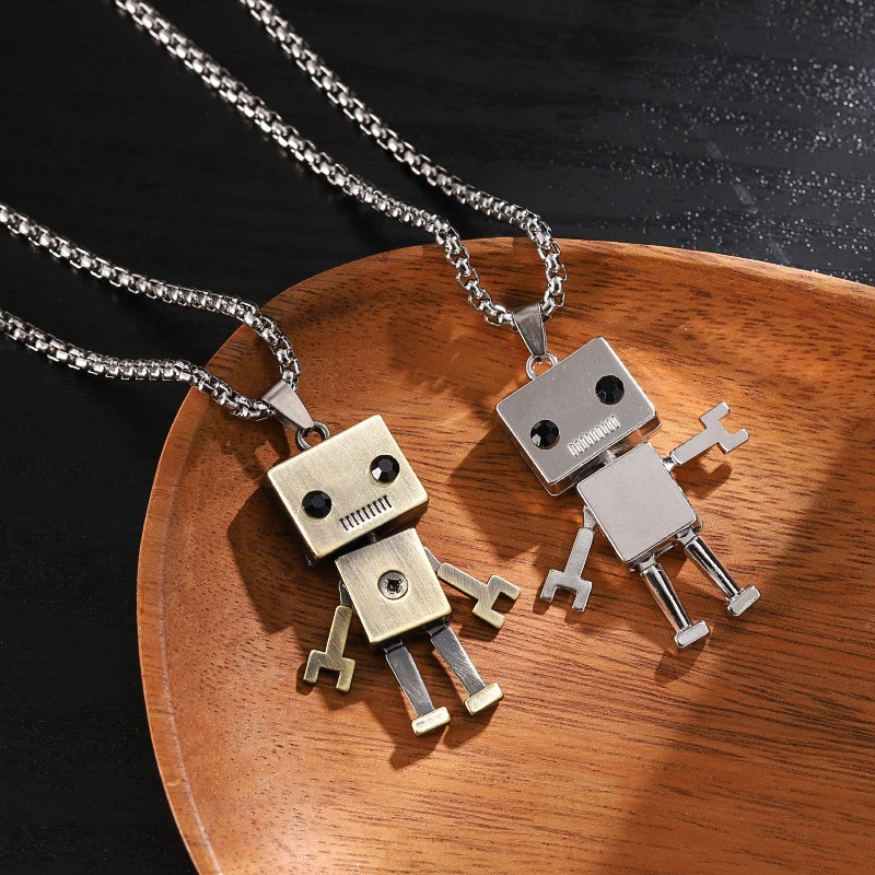 

Robot Stainless Steel Pendant Long Necklaces For Women Chain Goth Jewelry Hip Hop Hippie Punk Neck Accessories Streetwear