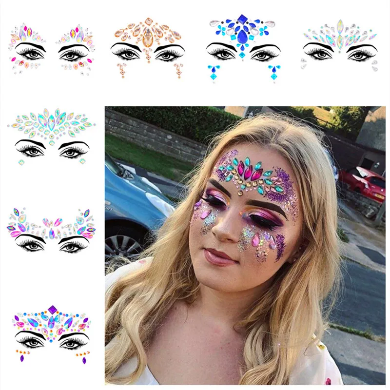 Festival Face Jewels Crystal Body Stickers Make Up Face Gems Glitter Rhinestones Face Sticker for Festival Party Dress UP