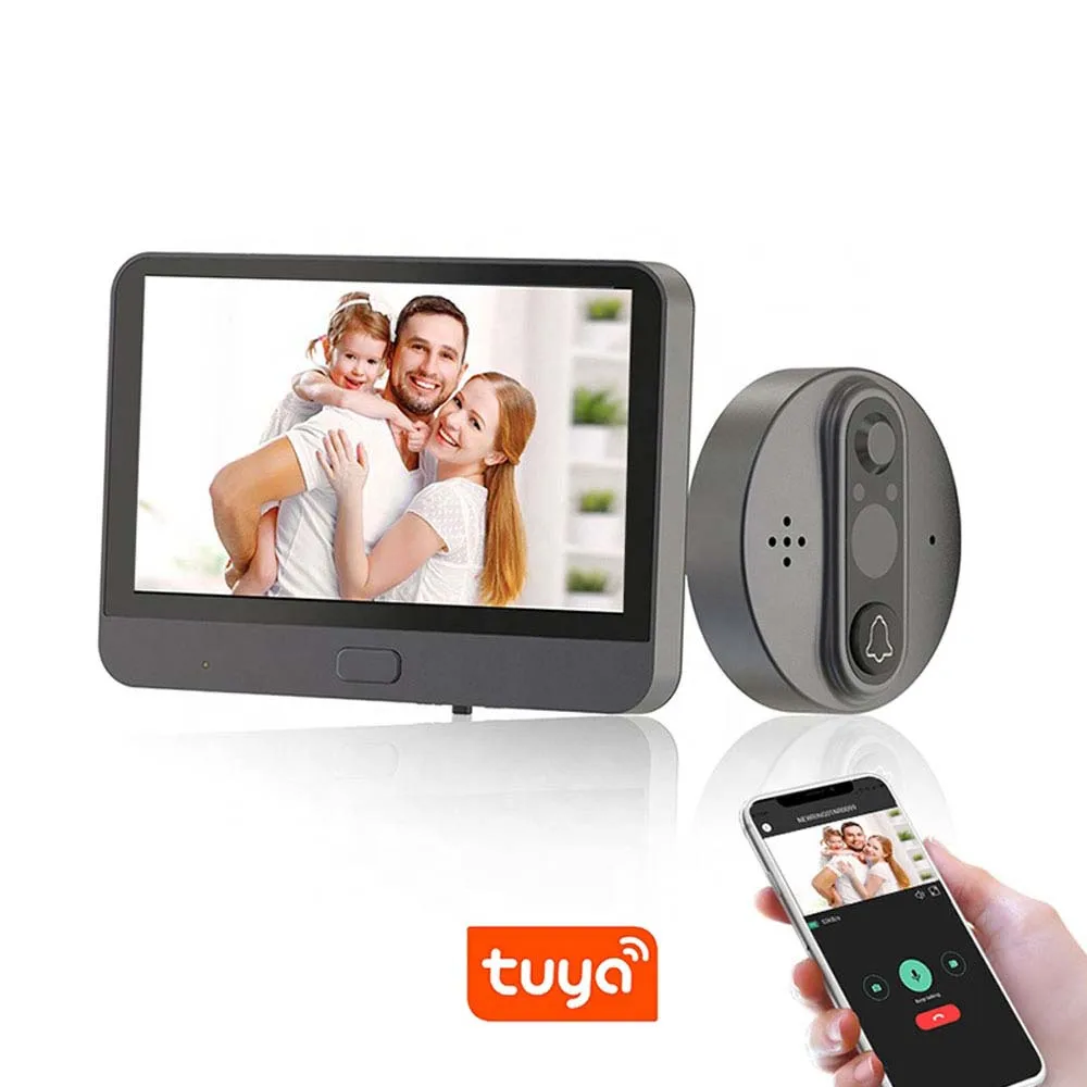 WiFi Video Door Peephole Camera Doorbell Viewer with LCD Monitor Night Vision Tuya APP Control for Apartment Home Security