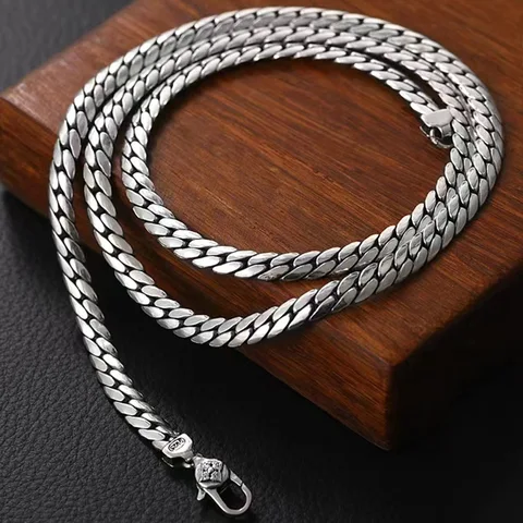 Новинка, цепочка до ключицы BOCAI из серебра 925 пробы в модном стиле с плоской огранкой, простое мужское ожерелье 5 мм с боковыми змеиными косточками