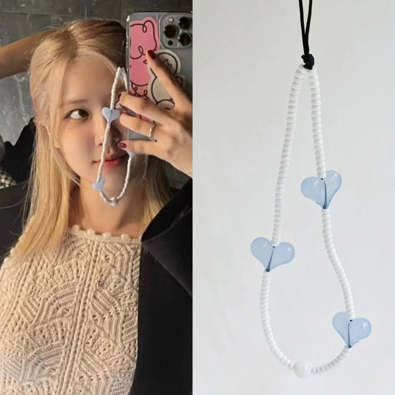 Korean Light Blue Heart Phone Charm Straps Acrylic Love Wris