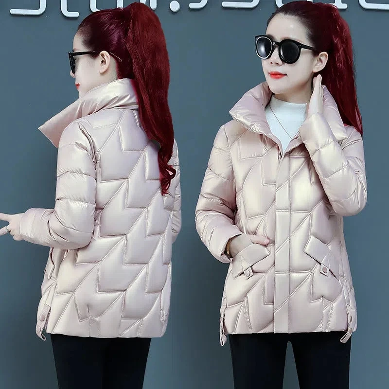 

Winter Jacket Glossy Parkas Women 2022 New Warm Female Cotton Padded Parka Stand Collar Outwear Loose Water proof Femmale Snow