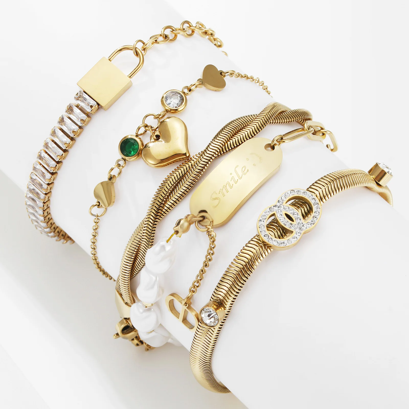 ELIO Роскошные модные ювелирные изделия европейские и американские INS Позолоченные 18KGold Love циркониевые жемчужные змеиные цепи браслет из нержавеющей стали