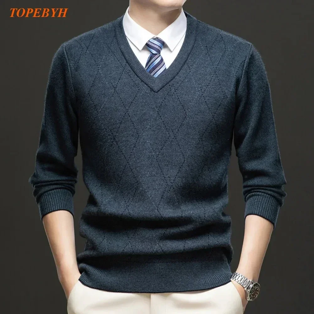 Новый высококачественный мужской клетчатый модный деловой повседневный вязаный