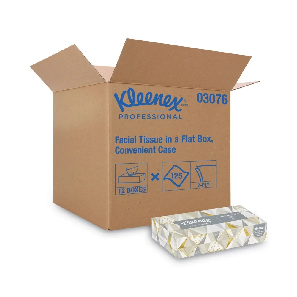 

White Facial Tissue, 2-Ply, 125 Sheets/Box, 12 Boxes/Carton -KCC03076 Soft, Sturdy, and Absorbent.
