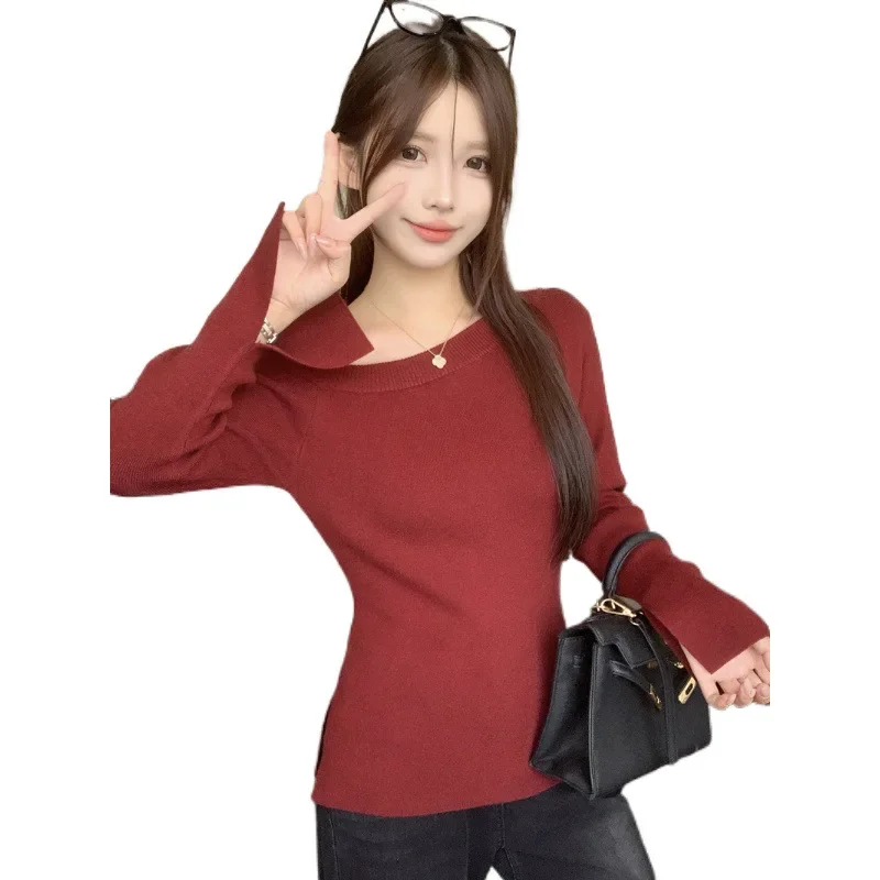 Осень 2024 женский вязаный свитер больших размеров утепленная теплая одежда через