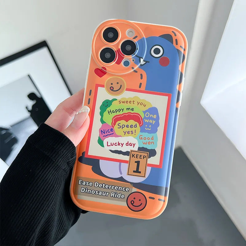 Sweet Retro Dinosaur art cartoon Phone case For iPhone 14 13 11 12 Pro Max Xr Xs Max X 7 8 Plus case Cute air cushion Soft Cover