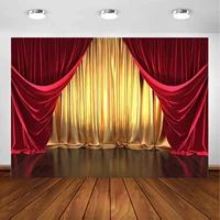 Golden Red Curtain Party Photography Backdrop Retro Wood Floor Kids Children Adult Birthday Baby Party Cake Table Background