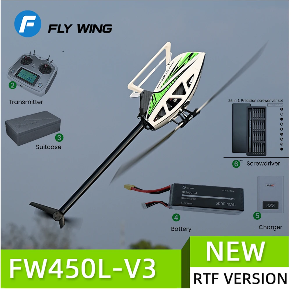 FW450 Fly Wing FW450L V3 Auto-Aerobatic Auto Inverted Hover Figure Eight Orbit Omni-GPS 10CH Flybarless Rotor RC Helicopter