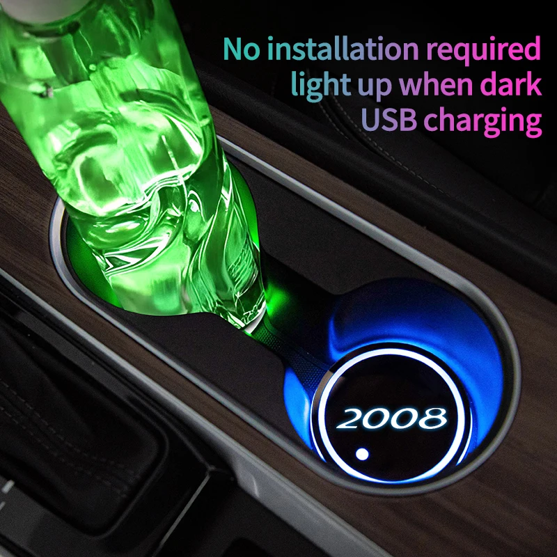 

Led Car Water Cup Mat Drink Holder for Peugeot 2008 Emblem Auto Interior Decorative Lights