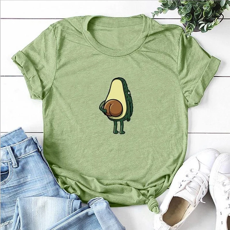 

Women Graphic T Shirts Fashion T-Shirts 2022 Polyester Funny Print Avocado Frog Tees Short Sleeve T Shirts Girls Gift Tops