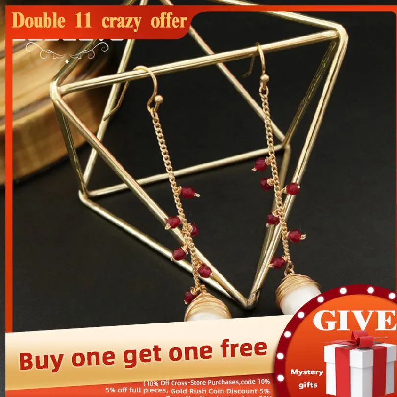 

GLSEEVO Handmade Natural Fresh Water Baroque Pearl Dangle Earring Long Drop Earrings For Women Fine Jewelry GE0486