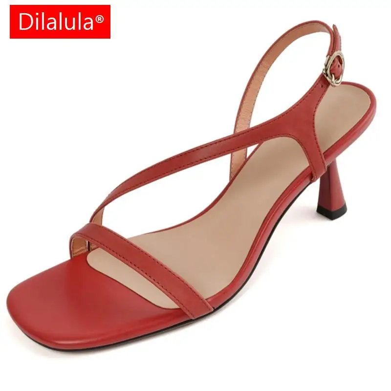 

Dilalula женские сандалии на тонком высоком каблуке 2023 летние элегантные модные туфли из натуральной кожи с ремешком на пятке Офисная Женская обувь