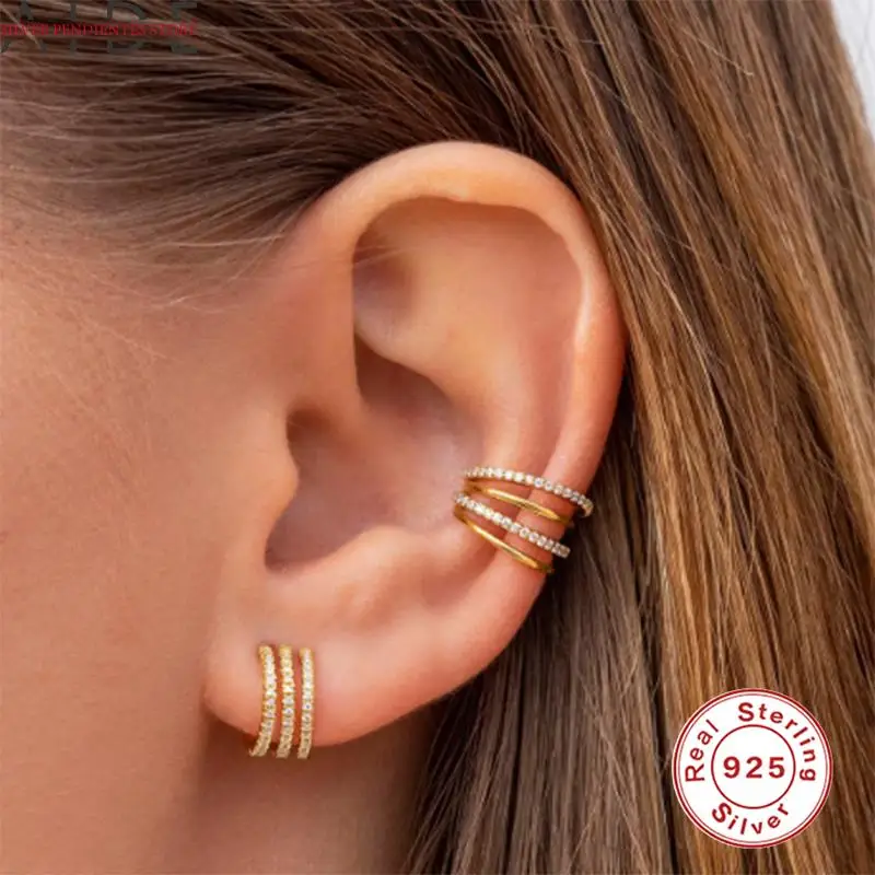 

Серьги-каффы для ушей из серебра 925 пробы золотистые/белые/черные с фианитом, вечерние шт.