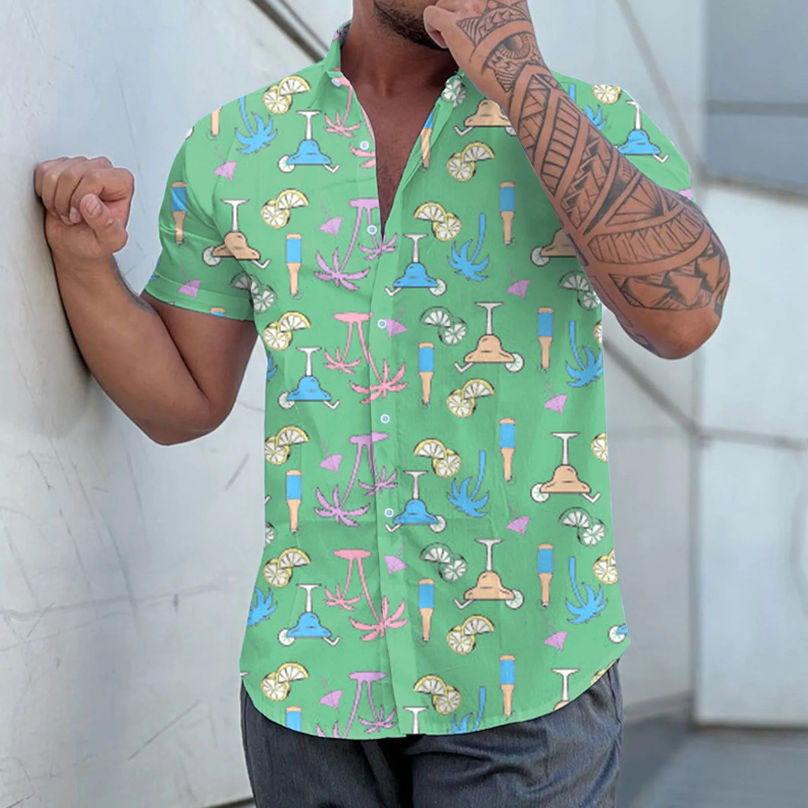 

Elbow Tops for Men Men Short Sleeve Spring Summer Casual Printed Shirts Fashion Top Blouse Shirts Men's A Shirt