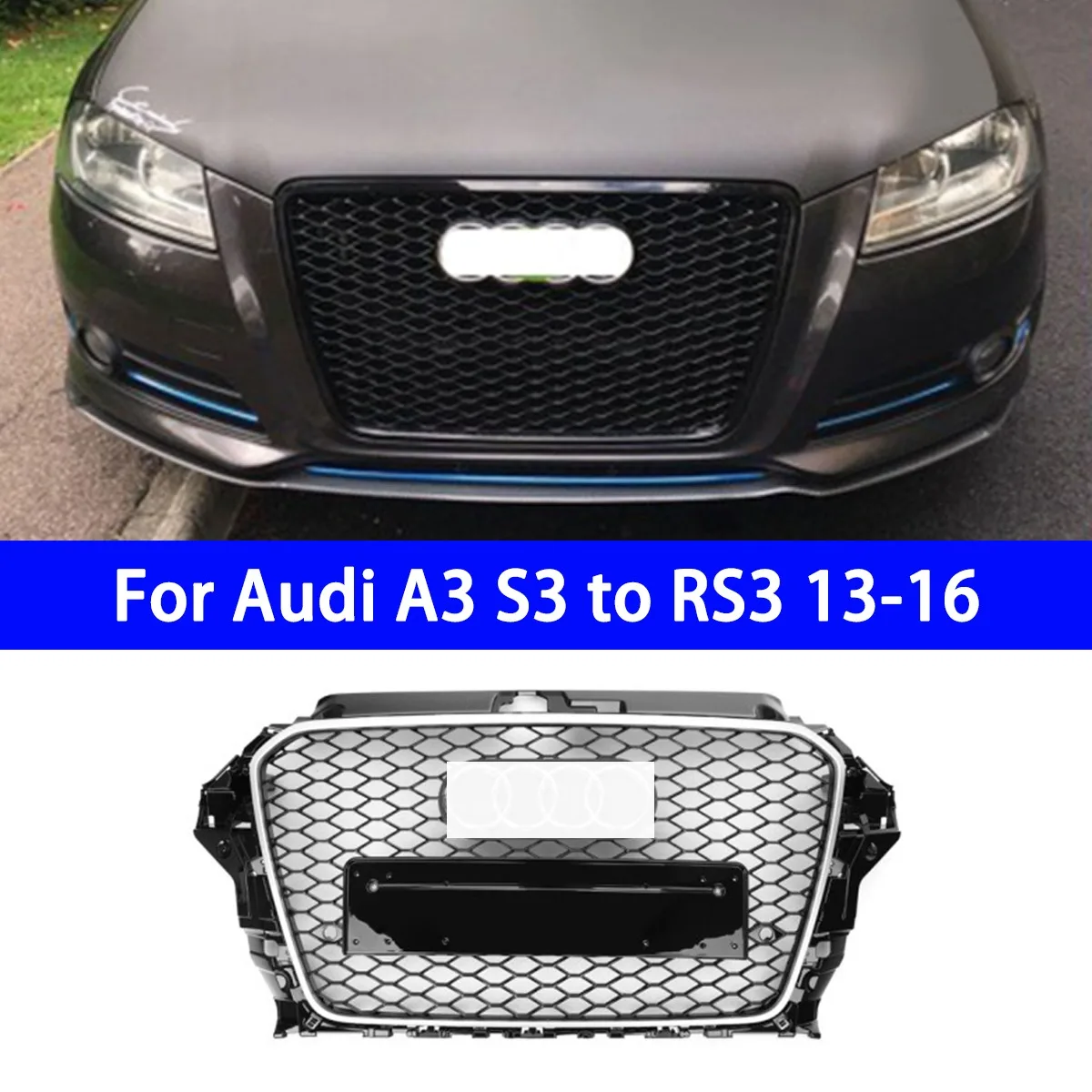 Подходит для Audi A3S3 модернизация и RS3 Sport черная рыцарская решетка с сотовой