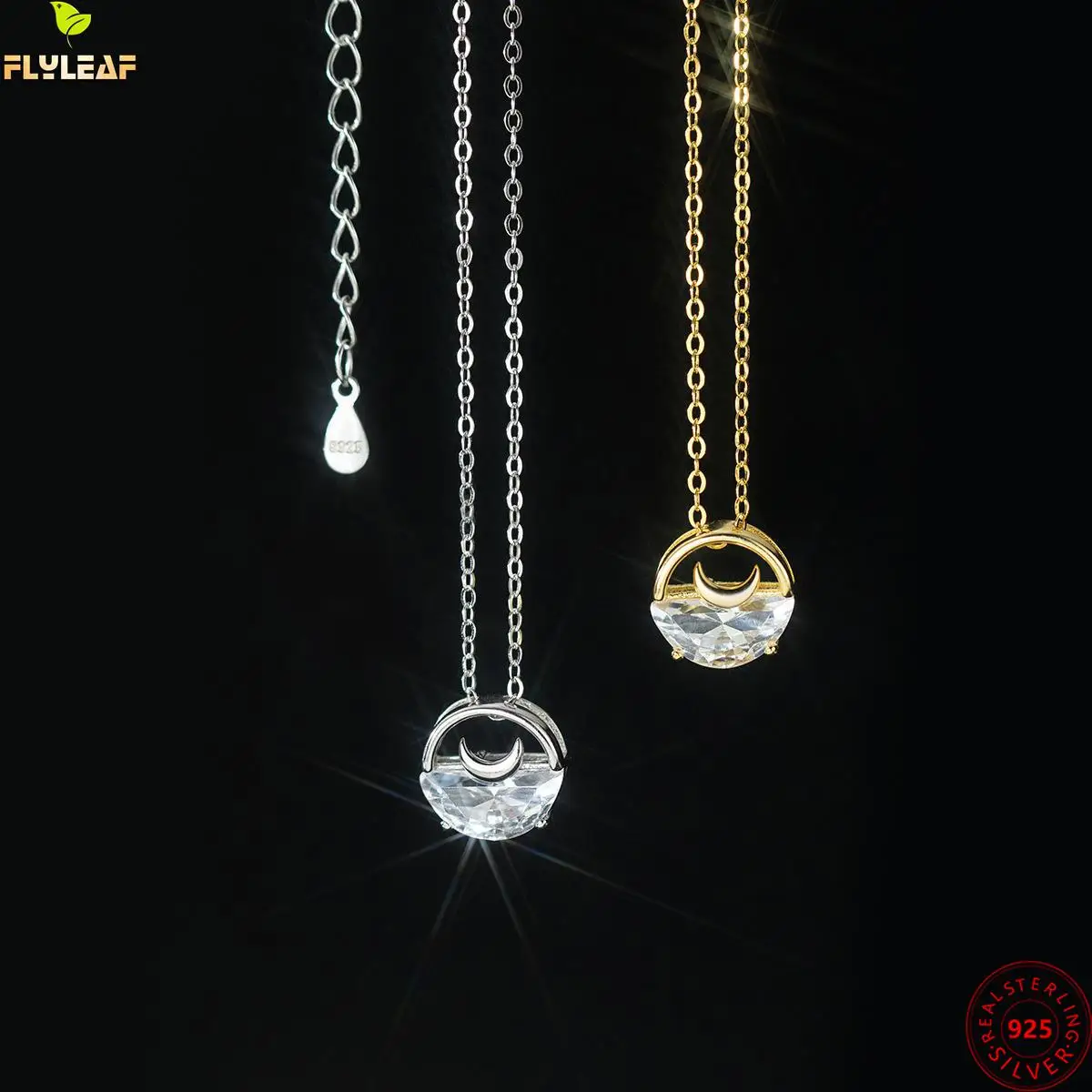 

real 925 Sterling Silver Necklace For Women Fashion Chain Gold Simple Crescen Moon Zircon Necklaces & Pendants Fine Jewelry